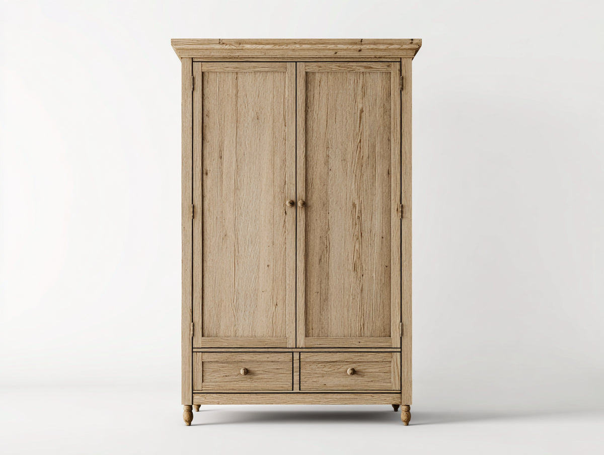 Kleiderschrank Holz 120x55x200 cm - Natur - 2 Türen und 2 Schubladen klassisches Landhausdesign