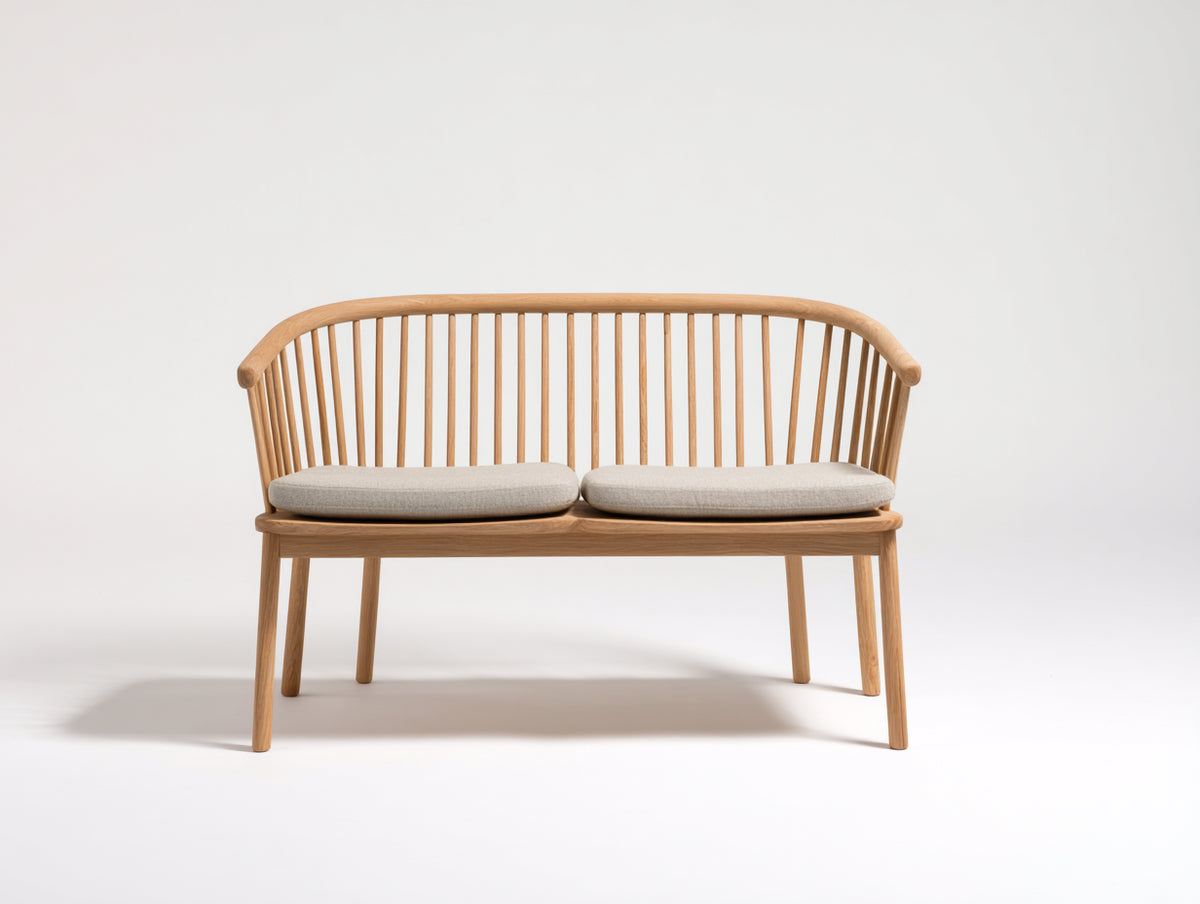 Gartenbank Massivholz 145x65x88 cm - Natur und Beige - 2-Sitzer mit Rundrücken Modernes Design