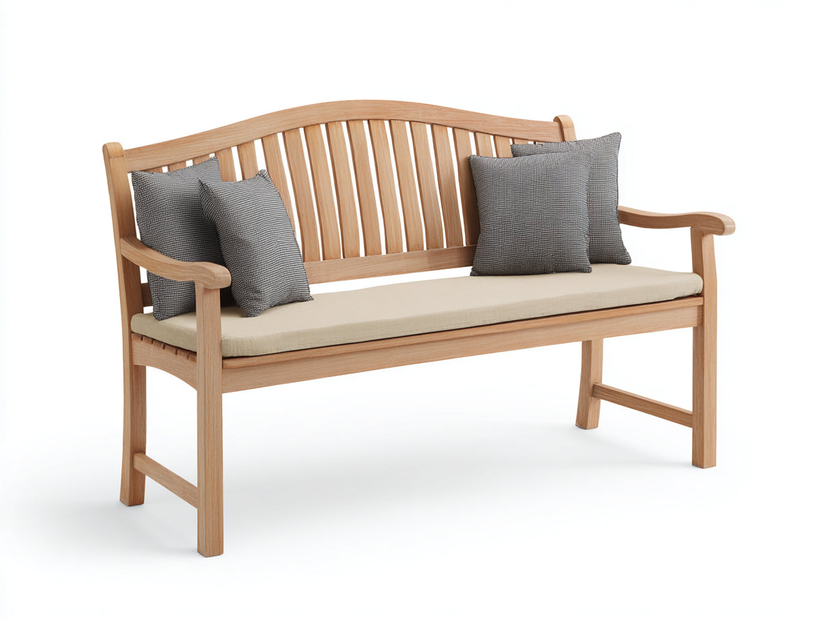 Gartenbank Holz 160x65x90 cm - Natur-Creme - 3-Sitzer mit Sitzauflage klassisches Design
