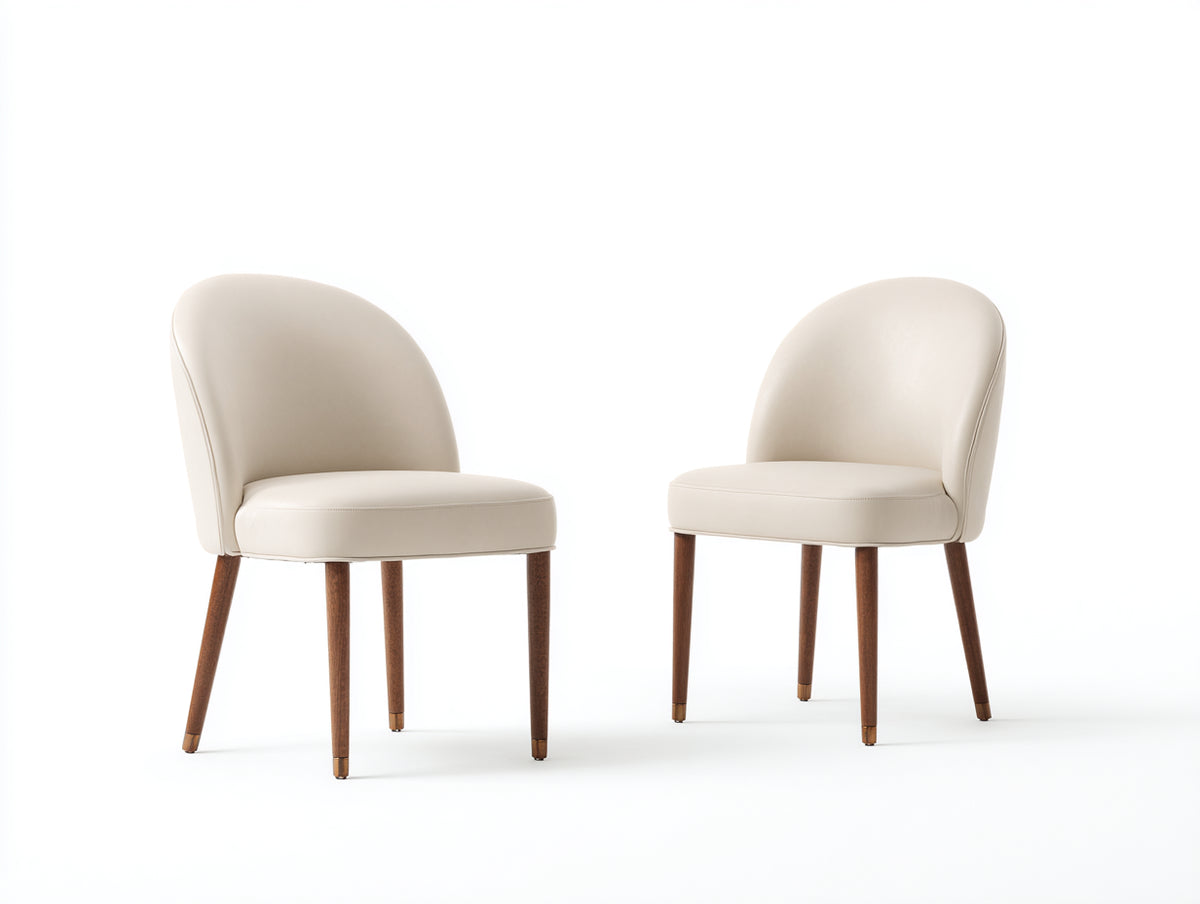 Esszimmerstühle Kunstleder und Massivholz 53x57x81 cm - Cremeweiß und Dunkelbraun - 2er Set mit gepolsterter Rückenlehne Modernes Design