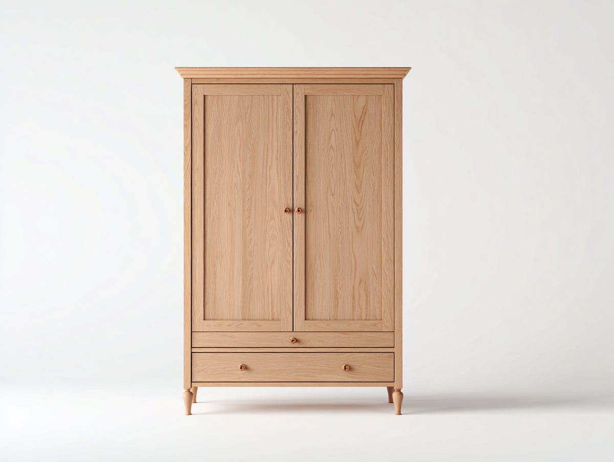 Kleiderschrank Holz 120 x 58 x 200 cm - Natur - 2 Türen und 2 Schubladen klassisches Design