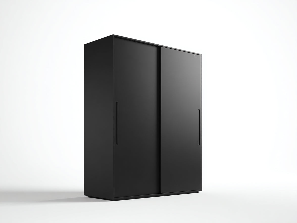 Kleiderschrank Holzwerkstoff 160x60x200 cm - Schwarz - 2 Schiebetüren Modernes Design