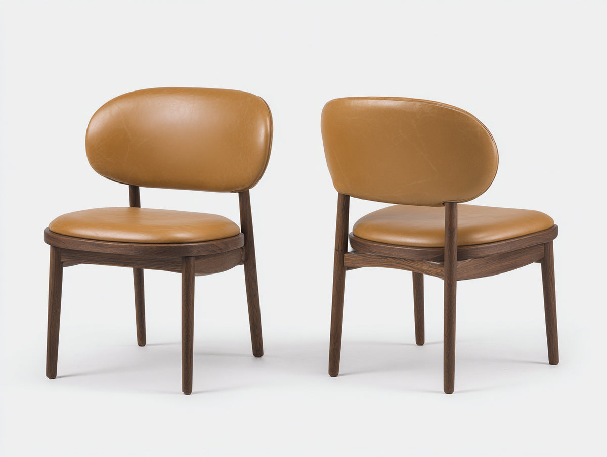 Esszimmerstühle Kunstleder Massivholz 52x55x80 cm - Cognacbraun-Dunkelbraun - Gepolstertes modernes 2er Set