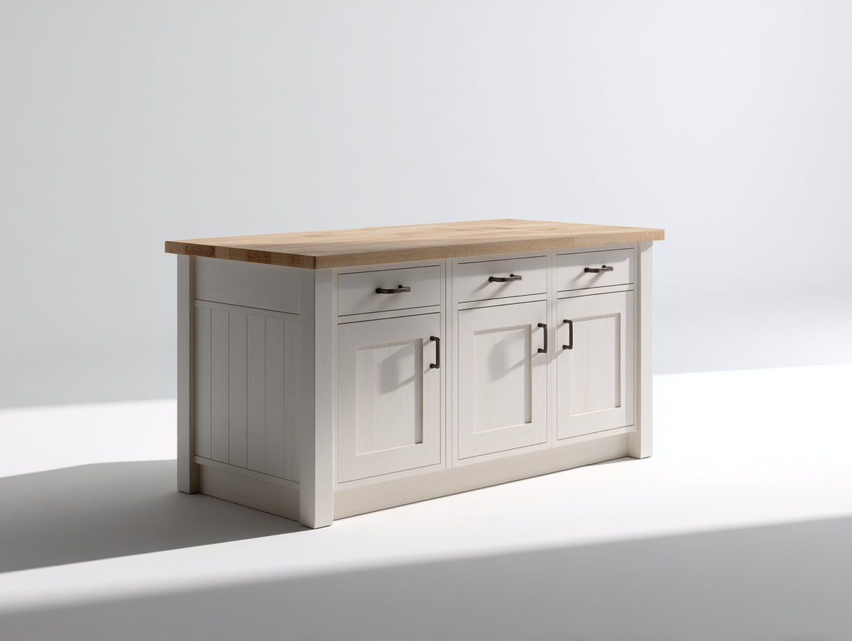 Sideboards Holzwerkstoff 150 x 45 x 90 cm - Weiß-Natur - 3 Türen und 3 Schubladen Landhausdesign