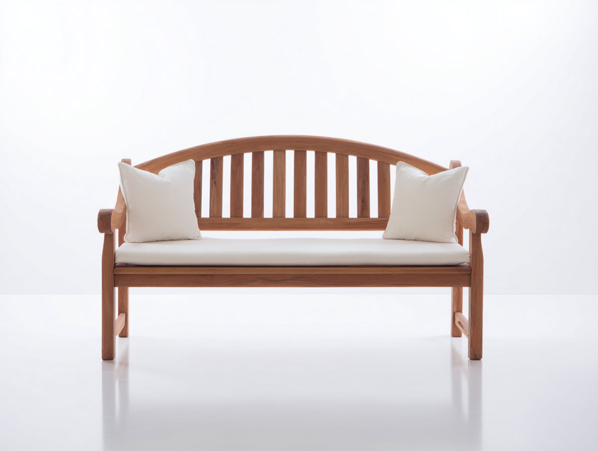 Gartenbank Holz 150x65x90 cm - Braun-Creme - 2-Sitzer mit Sitzauflage klassisches Design