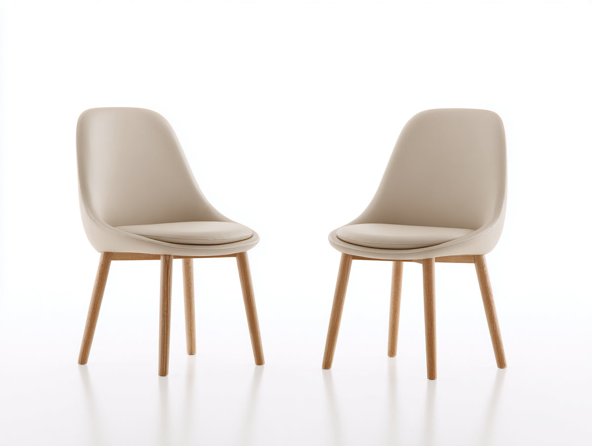 Esszimmerstühle Kunstleder und Massivholz 52x56x82 cm - Beige und Natur - 2er Set mit gepolsterter Sitzschale Modernes Design