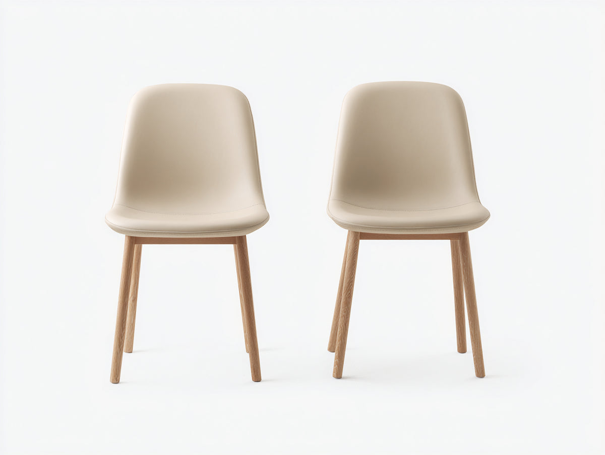 Esszimmerstühle Kunstleder Holz 48x54x84 cm - Beige-Natur - Modernes gepolstertes 2er Set mit hoher Rückenlehne