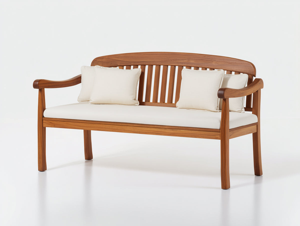 Gartenbank Holz 150 x 65 x 90 cm - Natur-Creme - 2 Sitzer mit geschwungener Rückenlehne für Garten und Terrasse