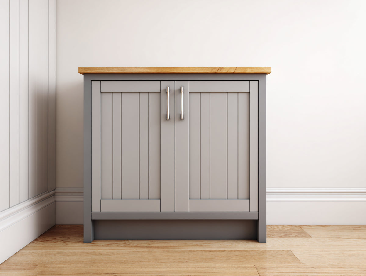 Sideboards Holz 90x40x85 cm - Grau-Natur-Silber - 2 Türen Landhausdesign